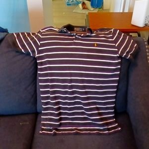 Ralph Lauren (M) 'Performance'   Mens Purple/White/Black Striped Polo Shirt